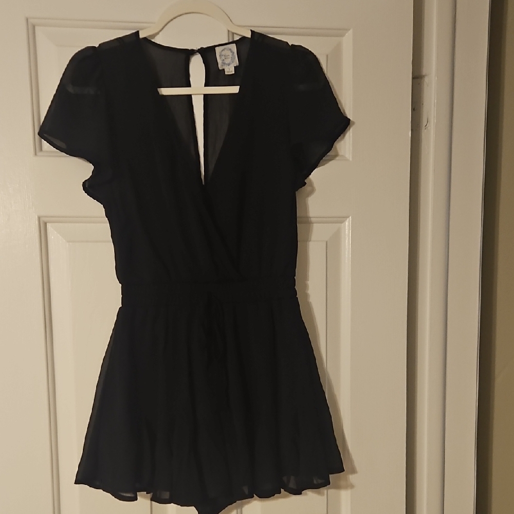 Blue Rain Black V-Neck Romper